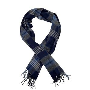 SAKS FIFTH AVENUE 100% Cashmere Plaid Fringe 12"x64" Scarf-NEW